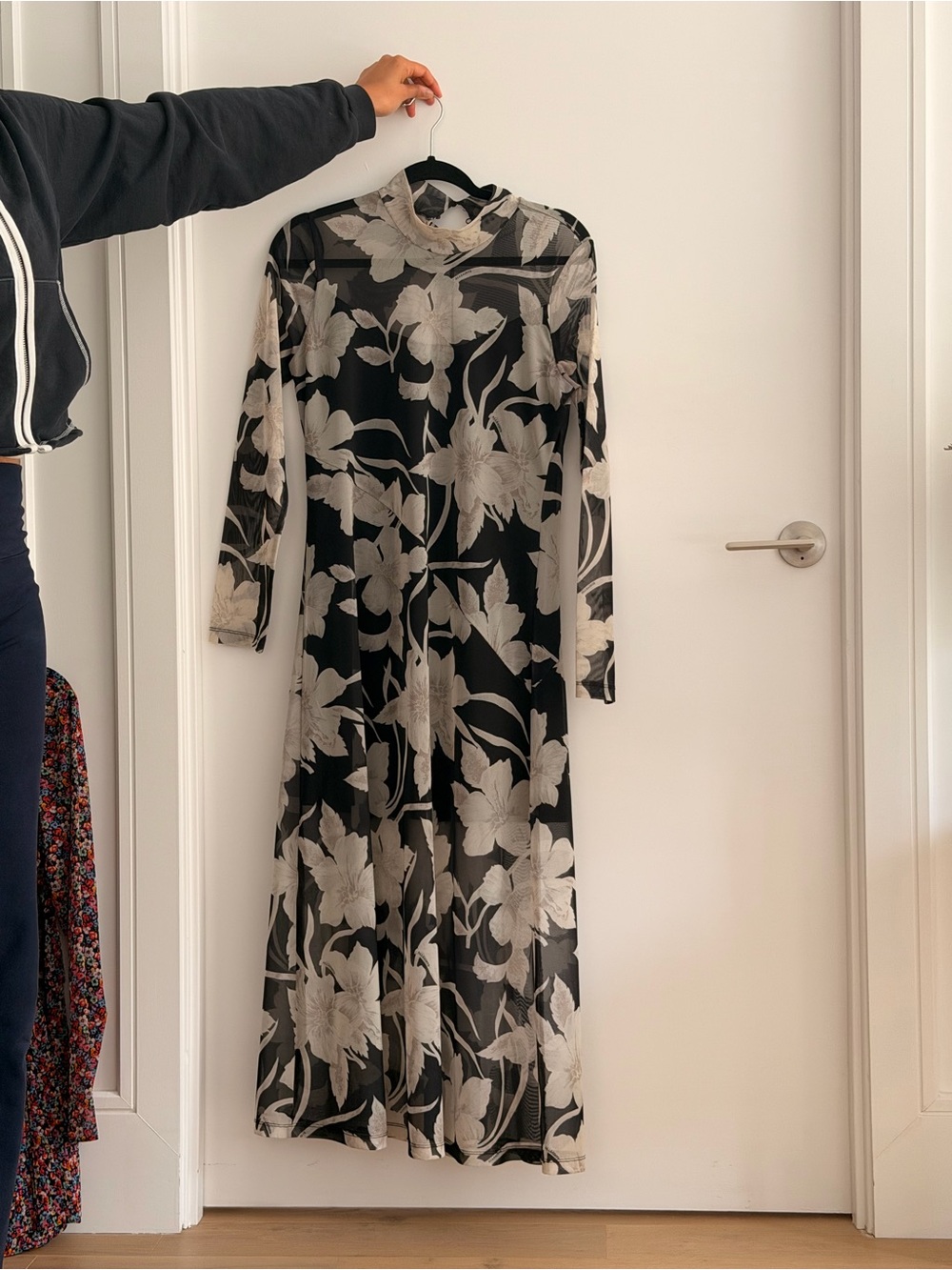 All Saints Sheer Black Floral Mesh Printed Maxi Dress